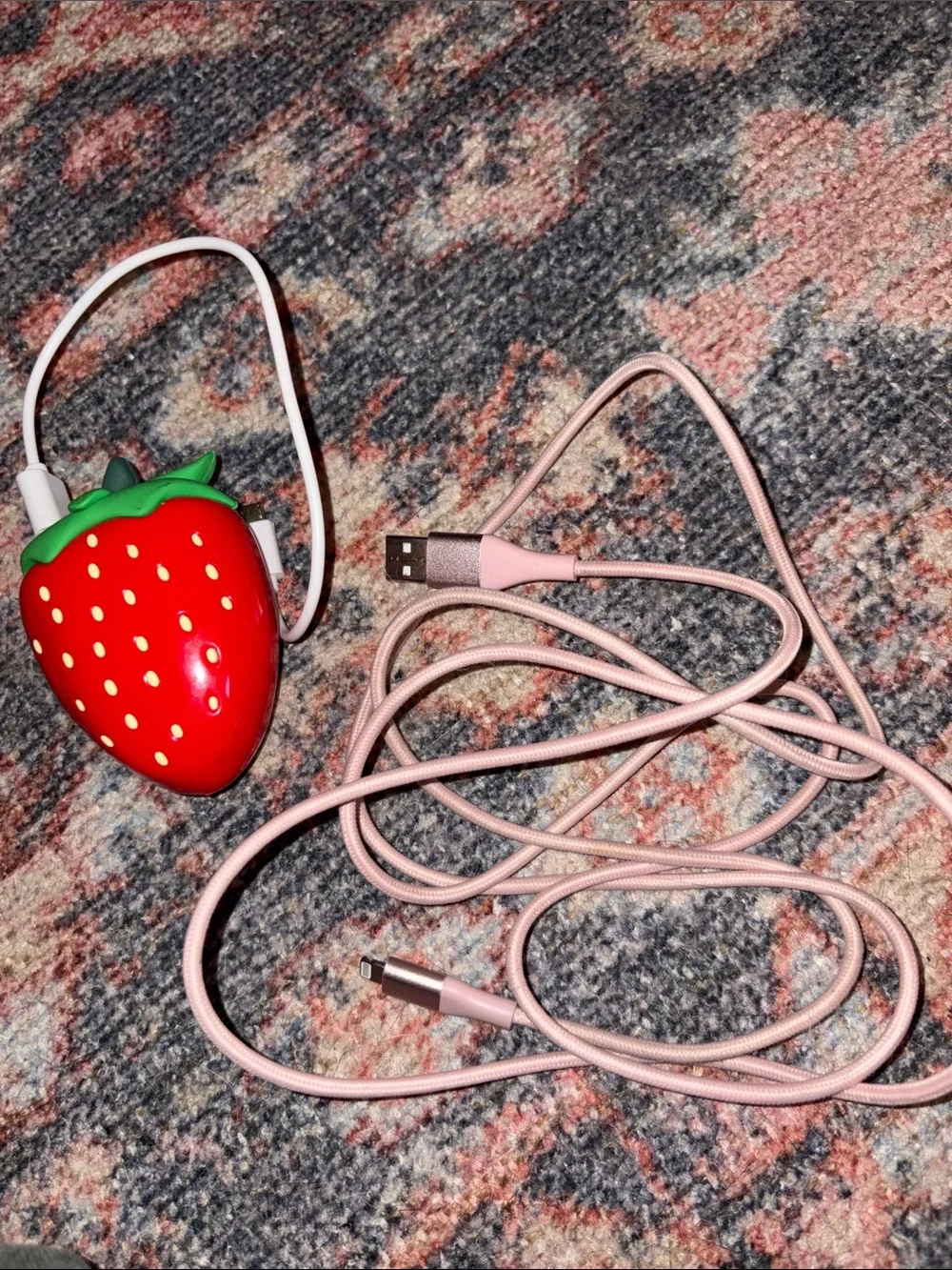 Strawberry-Shaped Portable Power Bank Charger - Red/Green
